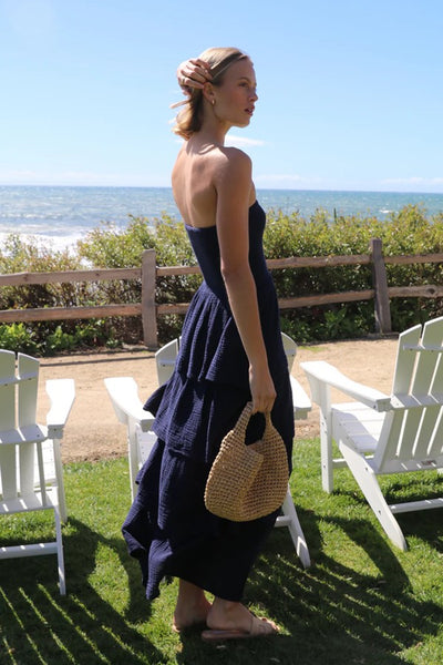 Felicite Apparel Strapless Tier Maxi Dress Style 4900-113 in Gauze Navy; 