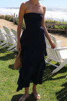 Felicite Apparel Strapless Tier Maxi Dress Style 4900-113 in Gauze Navy; 