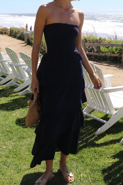 Strapless Tier Maxi Dress -Gauze Navy Navy / 3 (M) Strapless Tier Maxi Dress -Gauze Navy Navy / 3 (M)