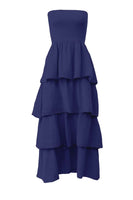 Felicite Apparel Strapless Tier Maxi Dress Style 4900-113 in Gauze Navy; 