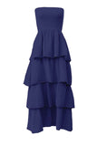 Felicite Apparel Strapless Tier Maxi Dress Style 4900-113 in Gauze Navy; 