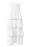 Felicite_Apparel_Strapless_Tiered_Maxi_Dress_Style_4900-113_in_White_1;White Ruffle Tier Gauze Maxi Dress;Bride To Be Dress