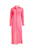 Felicity Apperal Boyfriend Maxi Dress Gauze Style 4561-113 in Hot Pink Golf Course and Black;Gauze Shirt Dress;Gauze Button Front Maxi Dress; 