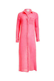 Felicity Apperal Boyfriend Maxi Dress Gauze Style 4561-113 in Hot Pink Golf Course and Black;Gauze Shirt Dress;Gauze Button Front Maxi Dress; 