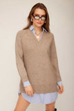 Fifteen Twenty Clothing Carrie Mixed Media Dress Style 3F89978 in Wheat; Preppy Layered Sweater Dress