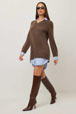 Fifteen Twenty Clothing Carrie Mixed Media Sweater Dress Style 3F89480 WOD in Wood; Brown Shirt Layered V-neck Sweater Dress