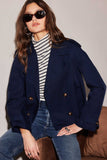 Fifteen Twenty Clothing Chelsea Cropped Trench Jacket Style 3F33900 in Navy; Navy Blue Cropped Fall Trench; Double Breasted Outerwear Jacket Jacket; 