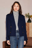 Fifteen Twenty Clothing Chelsea Cropped Trench Jacket Style 3F33900 in Navy; Navy Blue Cropped Fall Trench; Double Breasted Outerwear Jacket Jacket; 