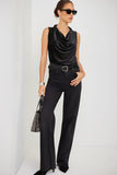 Fifteen Twenty Clothing Elisa Sleeveless Drape Neck Top style 4F68401 BKS in Black with Silver; Black sequined drape cowl neck top. Date Night Top.  Going Out Top.  Holiday Top.  Party Top