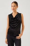 Fifteen Twenty Clothing Elisa Sleeveless Drape Neck Top style 4F68401 BKS in Black with Silver; Black sequined drape cowl neck top. Date Night Top.  Going Out Top.  Holiday Top.  Party Top