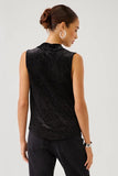 Fifteen Twenty Clothing Elisa Sleeveless Drape Neck Top style 4F68401 BKS in Black with Silver; Black sequined drape cowl neck top. Date Night Top.  Going Out Top.  Holiday Top.  Party Top