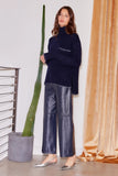 Fifteen Twenty Clothing Faux Patent Leather Cropped Pants Style 4F34011 in Navy; Faux Leather Navy Blue Patent Cropped Pant; 