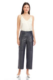 Fifteen Twenty Clothing Faux Patent Leather Cropped Pants Style 4F34011 in Navy; Faux Leather Navy Blue Patent Cropped Pant; 