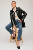 Fifteen Twenty Clothing Janet Faux Patent Leather Jacket Style 4F34009 in Black; Black Patent Faux Leather Mid Length Jacket; 