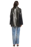 Fifteen Twenty Clothing Janet Faux Patent Leather Jacket Style 4F34009 in Black; Black Patent Faux Leather Mid Length Jacket; 