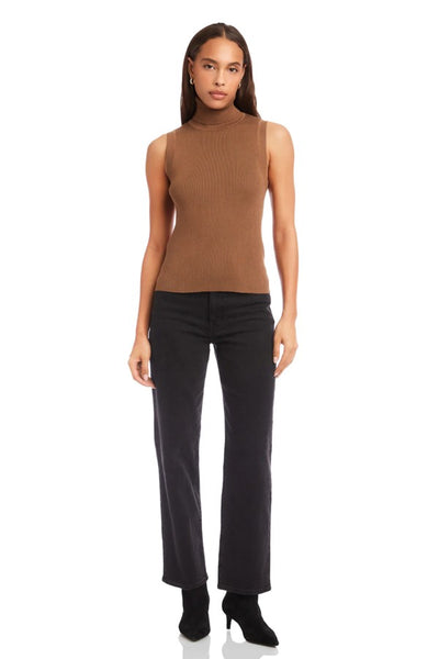Fifteen Twenty Clothing Kelli Turtleneck Sweater Style 3F89980 in Mocha; Brown Ribbed Sleeveless Fall Turtleneck top