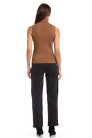 Fifteen Twenty Clothing Kelli Turtleneck Sweater Style 3F89980 in Mocha; Brown Ribbed Sleeveless Fall Turtleneck top