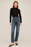 Fifteen Twenty Clothing Khami Velvet Burnout Shirred Top style 3F39702 in Leopard Black; Black Velvet Leopard embossed Semi Sheer Night Out Top