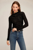 Fifteen Twenty Clothing Khami Velvet Burnout Shirred Top style 3F39702 in Leopard Black; Black Velvet Leopard embossed Semi Sheer Night Out Top
