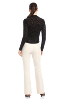 Fifteen Twenty Clothing Khami Velvet Burnout Shirred Top style 3F39702 in Leopard Black; Black Velvet Leopard embossed Semi Sheer Night Out Top