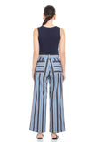Fifteen Twenty Clothing Lynny Patch Pocket Pants Style 1F48901 in Blue Cream; Women's striped cotton elastane blend patch pocket straight wide leg spring summer pant