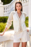 Fifteen Twenty Clothing Marina Color Block Cardigan Style 1F89936OWAL in Off Whit with Almond; 