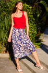Fifteen Twenty Clothing Mia Bias Midi Skirt Style 2F28901 PRT; Blue Satin Floral Midi Skirt
