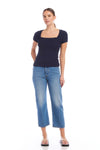 Fifteen Twenty Clothing Mindy T-Shirt Style F42511 Nav in Navy; Fitted Square NEck Short Sleeve Top; Spring Summer Top