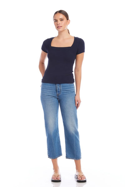 Fifteen Twenty Clothing Mindy T-Shirt Style F42511 Nav in Navy; Fitted Square NEck Short Sleeve Top; Spring Summer Top