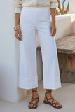 Fifteen Twenty Clothing Regina Cuff Cropped Pants Style F09013 in Off White; women's cotton viscose blend wide leg pull-on cropped cuffed spring summer pant