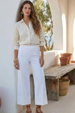 Fifteen Twenty Clothing Regina Cuff Cropped Pants Style F09013 in Off White; women's cotton viscose blend wide leg pull-on cropped cuffed spring summer pant
