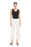 Fifteen Twenty Clothing Regina Cuff Cropped Pants Style F09013 in Off White; women's cotton viscose blend wide leg pull-on cropped cuffed spring summer pant