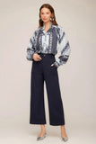 Fifteen Twenty Clothing Rylee Cropped Pant Style F16001 in Navy; Navy Blue Cropped Wide Leg Trouser