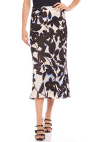 Fifteen Twenty Clothing Shadow Leaf Satin Midi Skirt Style 4F45588 Prt in Print;Leaf Printed Satin Midi Skirt;Fifteen Twenty Printed Satin Midi Skirt; 