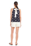 Fifteen Twenty Clothing Sicilie Tank Style 1F70303 in Navy; women's cotton floral embroidered contrast tie halter neck spring summer top