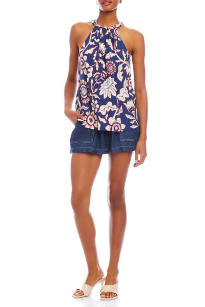 Fifteen Twenty Clothing Sicilie Tank Style 2F28902 PRT; Floral Back Tie Halter Neck Top