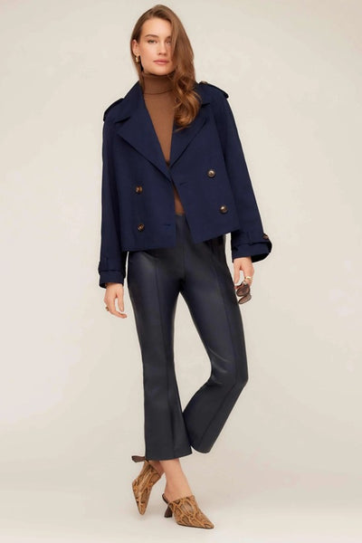 Fifteen Twenty Clothing Sigourney Pintuck Pants Style 3F34005 in Navy; Cropped Flare Faux Leather Fall Pant, Career Pant