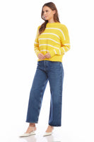 Fifteen Twenty Clothing Stripe Sweater STyle 1F89375 in Yellow;Striped Sweater;Yellow Sweater;Fifteen Twenty Yellow Striped Sweater; 