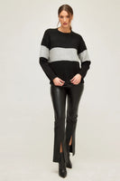Fifteen Twenty Clothing Stripe Sweater Style 3F89375 in Black;Wide Stripe Sweater;Soft Crew Neck Sweater;Women's Fall Sweater
