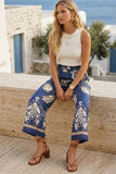Fifteen Twenty Clothing Tilly Cropped Pants Style 1F53002 in Print; Viscose linen blend high rise relaxed wide leg floral vine printed spring summer resort pant