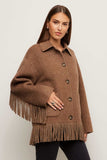 Fifteen Twenty Clothing Yara Fringe Jacket Style 4F72200 WHE in Wheat; Brown, Wool Blend, over-sized, western inspired, fringe jacket.
