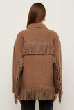 Fifteen Twenty Clothing Yara Fringe Jacket Style 4F72200 WHE in Wheat; Brown, Wool Blend, over-sized, western inspired, fringe jacket.