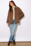 Fifteen Twenty Clothing Yara Fringe Jacket Style 4F72200 WHE in Wheat; Brown, Wool Blend, over-sized, western inspired, fringe jacket.