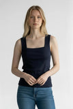 Fifteen Twenty Mindy Tank Style in Banana Navy and Off White; Women's Elevated Square Neck Spring Summer Tank Top
