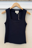 Fifteen Twenty Mindy Tank Style in Banana Navy and Off White; Women's Elevated Square Neck Spring Summer Tank Top