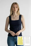 Fifteen Twenty Mindy Tank Style in Banana Navy and Off White; Women's Elevated Square Neck Spring Summer Tank Top