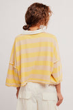 Free People Clothing Auggie Tee Style OB2522317 in Oat Latte Yellow Finch. Women's Cotton striped slouchy polo style pullover spring summer top.