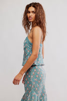 Free People Clothing Bali Margot Lace Trim Cami Style OB2228965 In Both Mineral Blue Combo and Black Combo; 
