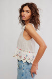 Free People Clothing Ellis Blouse Style OB2463051 in Tea Combo. 100% Cotton Embroidered Button front sleeveless bohemian inspired spring summer top