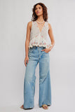 Free People Clothing Ellis Blouse Style OB2463051 in Tea Combo. 100% Cotton Embroidered Button front sleeveless bohemian inspired spring summer top